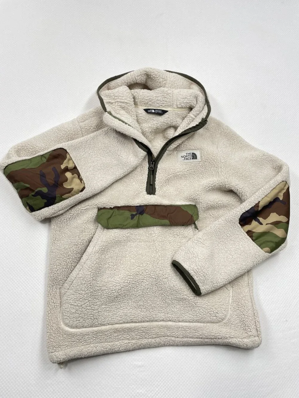 The North Face Ivory Camouflage Sherpa Fleece Pullover Hoodie Jacket Camo Mens S